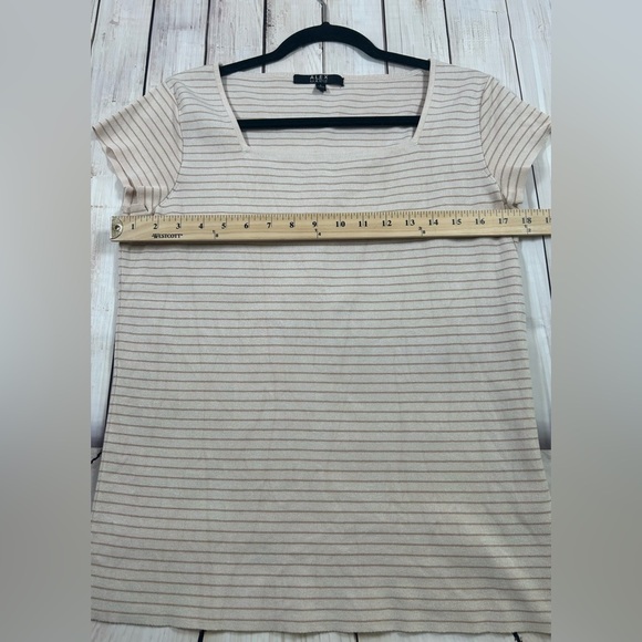 Alex Marie Square Neckline, Cream/Stripe, Ribbed Sweater. Size Large. - Picture 6 of 8